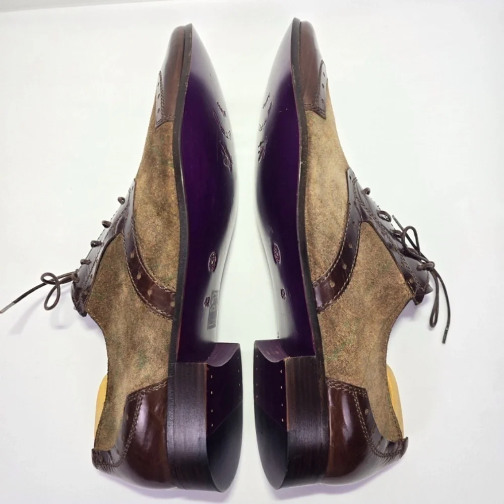Etro Men’s Shoes Sz 42 (US 9) Wingtip Oxford Brown Leather & Suede Made in Italy